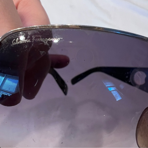 Y2K Salvatore FERRAGAMO Silver SUNGLASSES Aviator Rhinestone 2000s Vintage main image 2